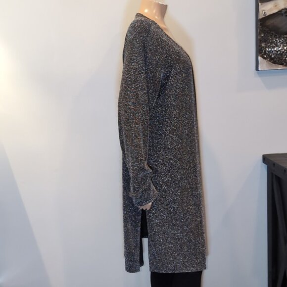 NEW Prospect Blvd Lurex Cardigan Metallic Side Slit Stretchy Open Front Evening - Picture 6 of 11